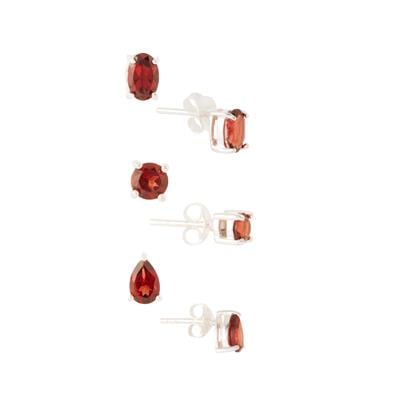 Red Garnet Set of Earrings in Sterling Silver 2.78cts 