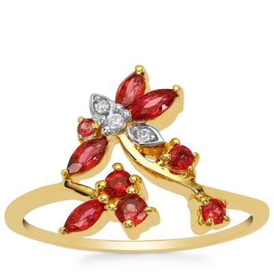 Burmese Padparadscha Colour Spinel Ring with White Zircon in 9K Gold 0.55cts