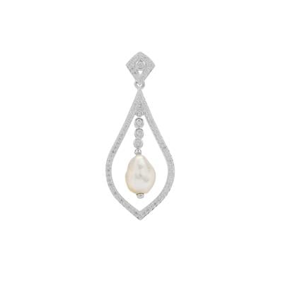 South Sea Cultured Pearl Pendant with White Zircon in Sterling Silver (7MM)