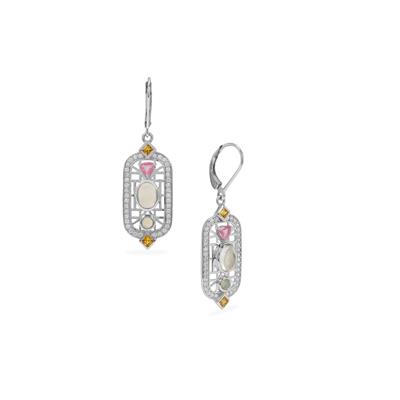 Rainbow Moonstone Earrings with Multi Gemstone in Sterling Silver 4.30cts