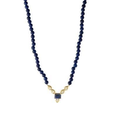 Lapis Lazuli Necklace with White Zircon in Gold Tone Sterling Silver 65.08cts