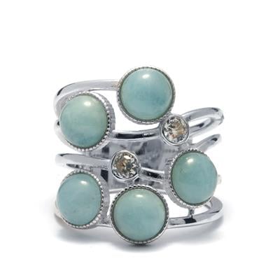 Aquamarine Ring with White Zircon in Sterling Silver 5.58cts