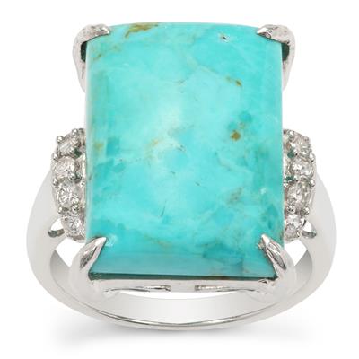 Cochise Turquoise Ring with White Zircon in Sterling Silver 12.70cts