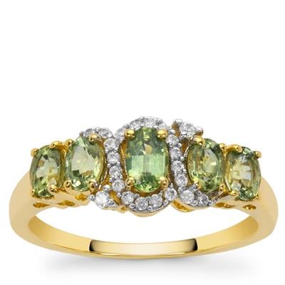 Natural Green Montana Sapphire Ring with White Zircon in 9K Gold 1.40cts