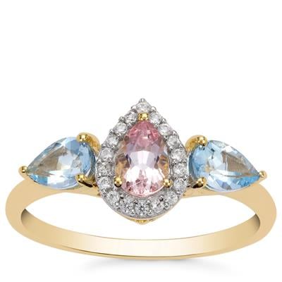 Santa Maria Aquamarine, Idar Pink Morganite Ring with White Zircon in 9K Gold 1cts