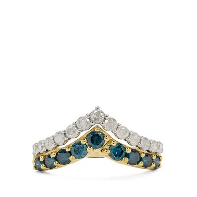 White, Blue Diamonds Ring in 9K Two Tone Gold 1ct
