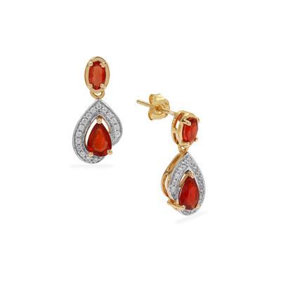 Songea Red Sapphire Earrings with White Zircon in 9K Gold 1.85cts