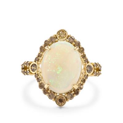 Coober Pedy Opal Ring with Argyle Cognac Diamonds in 18K Gold 3.51cts