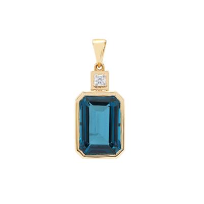 London Blue Topaz Pendant with White Zircon in 9K Gold 8.60cts