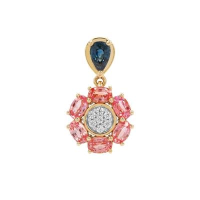 Madagascan Blue, Pink Sapphire Pendant with White Zircon in 9K Gold 2.55cts