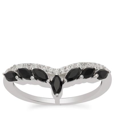 Black Spinel Ring with White Zircon in Sterling Silver 0.60ct
