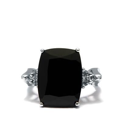 Black Spinel Ring with White Topaz in Sterling Silver 12.46cts