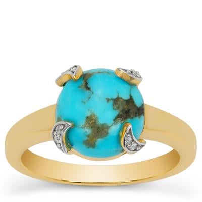 Sonora Turquoise Ring with White Zircon in Gold Plated Sterling Silver 3.45cts