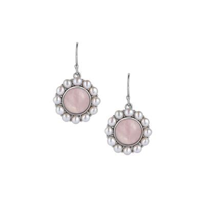 Rose Quartz & Kaori Freshwater Cultured Pearl Earrings in Sterling Silver
