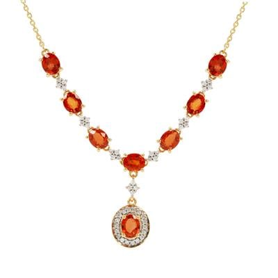 Padparadscha Sapphire Necklace with Diamond in 18K Gold 3.33cts