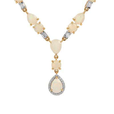 Ethiopian Opal Necklace with Diamonds in 18K Gold 5.02cts