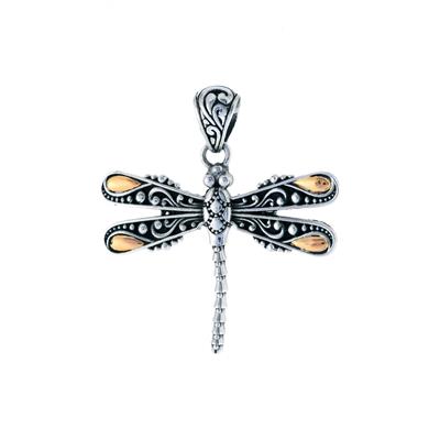 Dragonfly Pendant in Sterling Silver with 18k Gold accent 3.46g