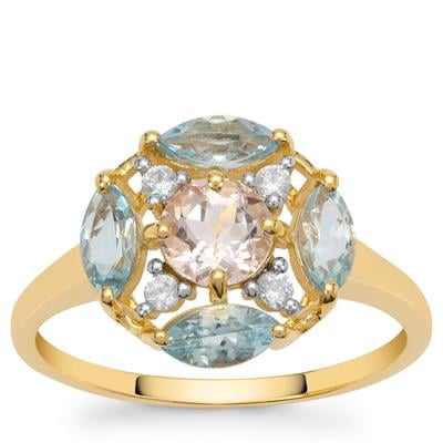 Pedra Azul Aquamarine, Idar Pink Morganite Ring with White Zircon in 9K Gold 1.50cts