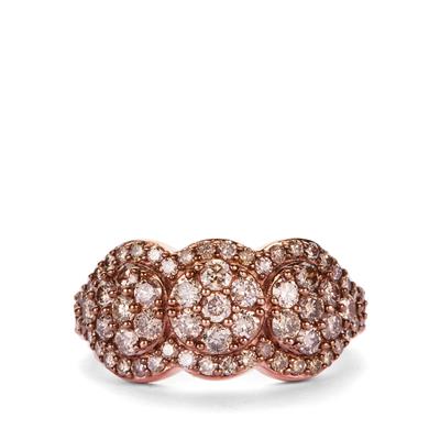 Champagne Diamond Ring  in Rose Gold Tone Sterling Silver 1.5cts