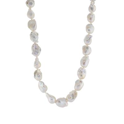 White Baroque Cultured Pearl Sterling Silver Necklace (14 x 17mm)