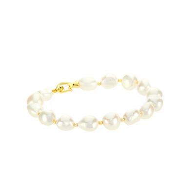 Freshwater Cultured Pearl Bracelet in Gold Tone Sterling Silver (9 x 8mm)