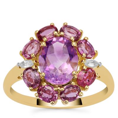 Moroccan Amethyst, Sakaraha Pink Sapphire Ring with White Zircon in 9K Gold 3.60cts