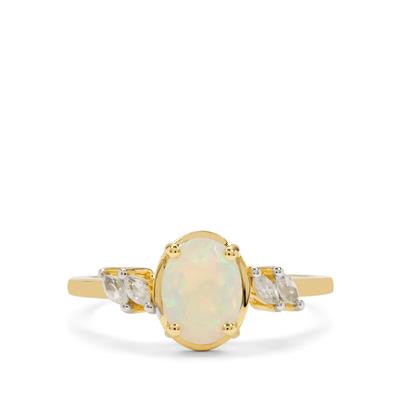 Ethiopian Opal Ring with White Zircon in 9K Gold 1ct