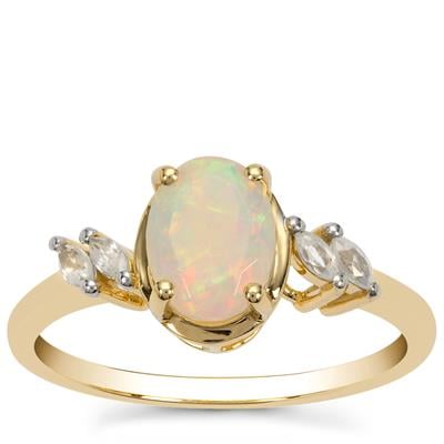 Ethiopian Opal Ring with White Zircon in 9K Gold 1ct