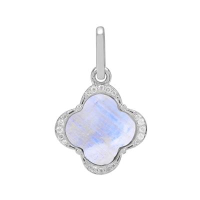 Rainbow Moonstone Pendant with White Zircon in Sterling Silver 4.40cts
