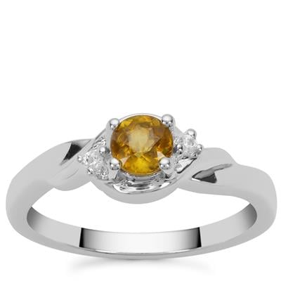 Ambilobe Sphene Ring with White Zircon in Sterling Silver 0.45ct