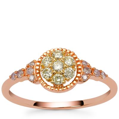 Natural Yellow Diamonds Ring with Natural Pink Diamonds in 9K Two Tone Gold 0.35ct