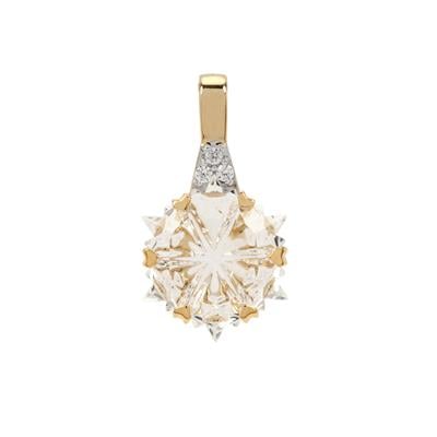 Wobito Snowflake Cut Crystal Quartz Pendant with White Zircon in 9K Gold 4.35cts