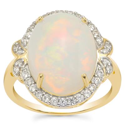 Ethiopian Opal Ring with White Zircon in 9K Gold 6cts