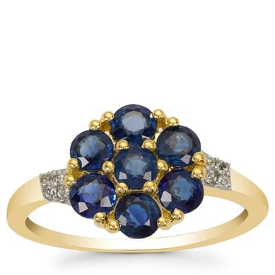 Australian Blue Sapphire Ring with White Zircon in 9K Gold 1.70cts