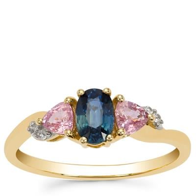 Blue, Pink Sapphire Ring with White Zirco in 9K Gold 1.45cts