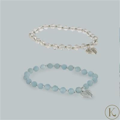 Kimbie Faceted Gemstone Bracelet with Angel Wing Heart Charm in Sterling Silver  - Available in Clear Quartz or Angelite
