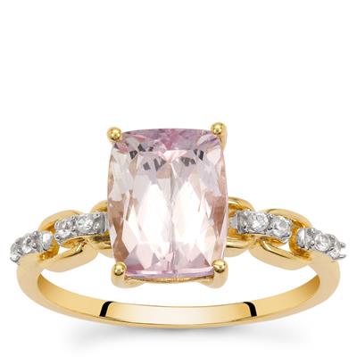 Minas Gerais Kunzite Ring with White Zircon in 9K Gold 2.85cts