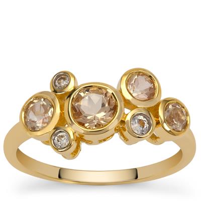 Oregon Sunstone Ring with White Zircon in 9K Gold 1.20cts