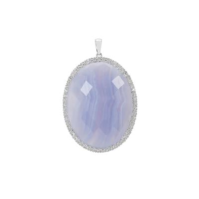 Blue Lace Agate Pendant with White Topaz in Sterling Silver 74.85cts