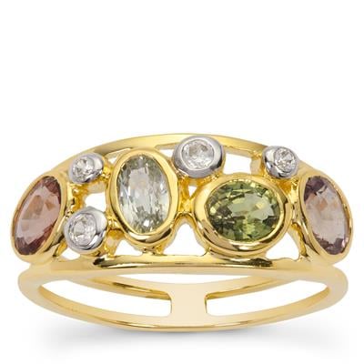 Natural Multi-Colour Sapphire Ring with White Zircon in 9K Gold 1.75cts