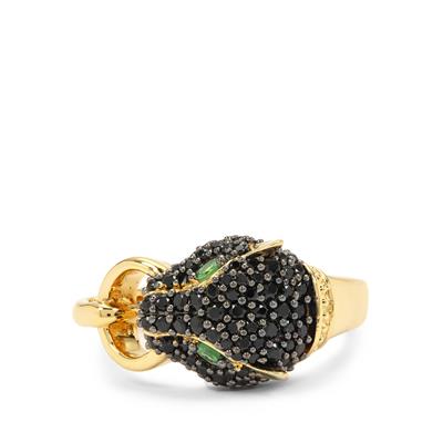 Black Spinel Ring with Tsavorite Garnet in Gold Plated Sterling Silver 1ct