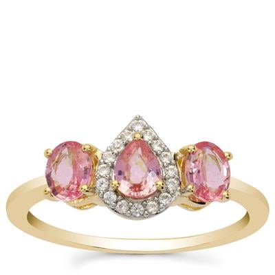 Madagascan Pink Sapphire & White Zircon 9K Gold Ring ATGW 1ct