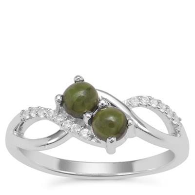 Cats Eye Enstatite Ring with White Zircon in Sterling Silver 0.96ct