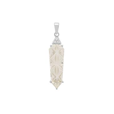 Ice Quartz Carved Pendant with White Zircon in Sterling Silver 5.85cts