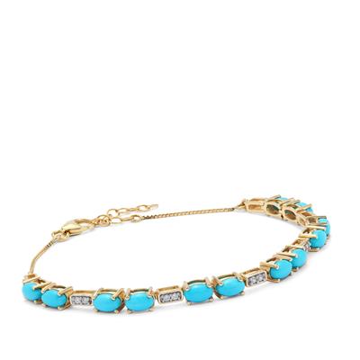 Sleeping Beauty Turquoise Bracelet with White Zircon in 9K Gold 3.60cts