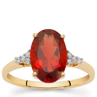 Tarocco Red Andesine Ring with White Zircon in 9K Gold 2.50cts