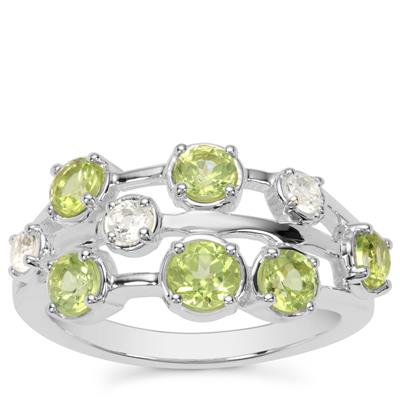 Jilin Peridot Ring with White Topaz in Sterling Silver 1.45cts