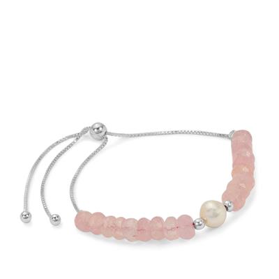 Freshwater Cultured Pearl Slider Bracelet with Morganite in Sterling Silver (6x7mm)