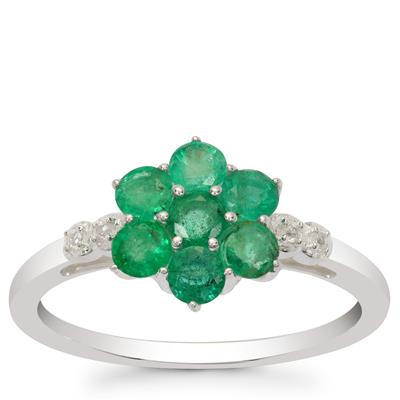 Sakota Emerald Ring with White Zircon in Sterling Silver 0.75ct