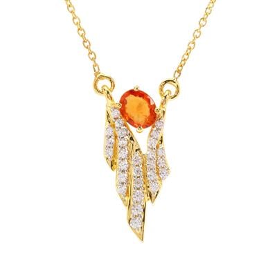 Padparadscha Sapphire Necklace with White Zircon in 9K Gold 0.80ct